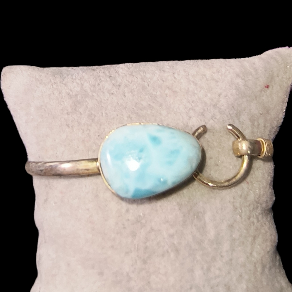 Larimar And Sterling Silver Bracelet With Hook Closure - Picture 7 of 11